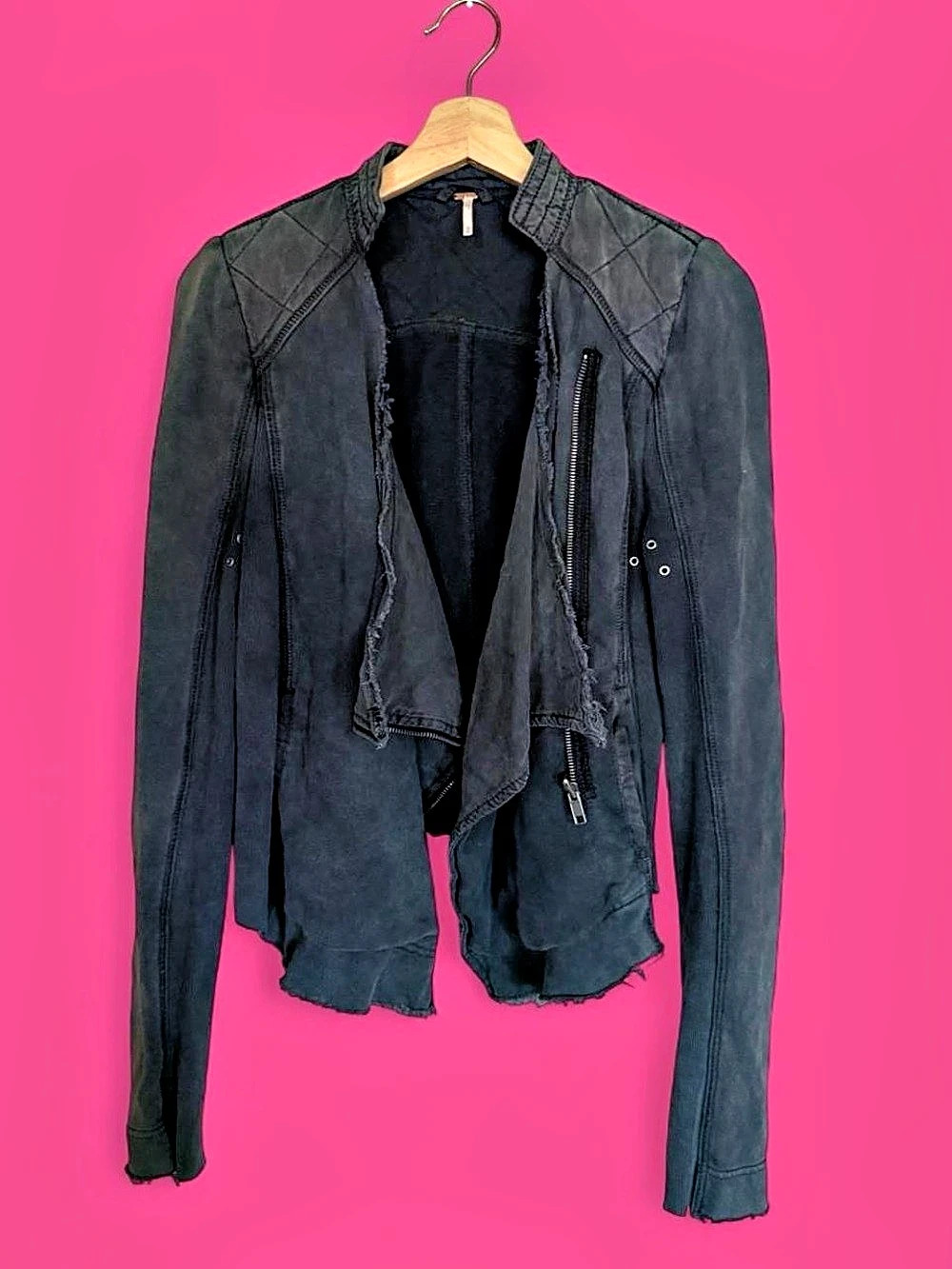 Free People Shrunken Moto Jacket Black Medium